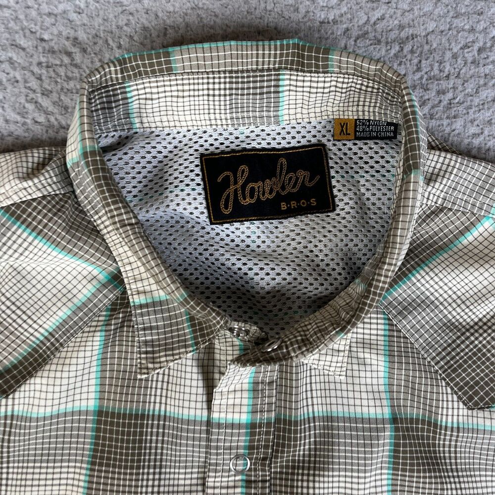 Howler Bros Pearl Snap Shirt Men XL Brown Blue Plaid Snap Huckberry Short Sleeve - Picture 3 of 13